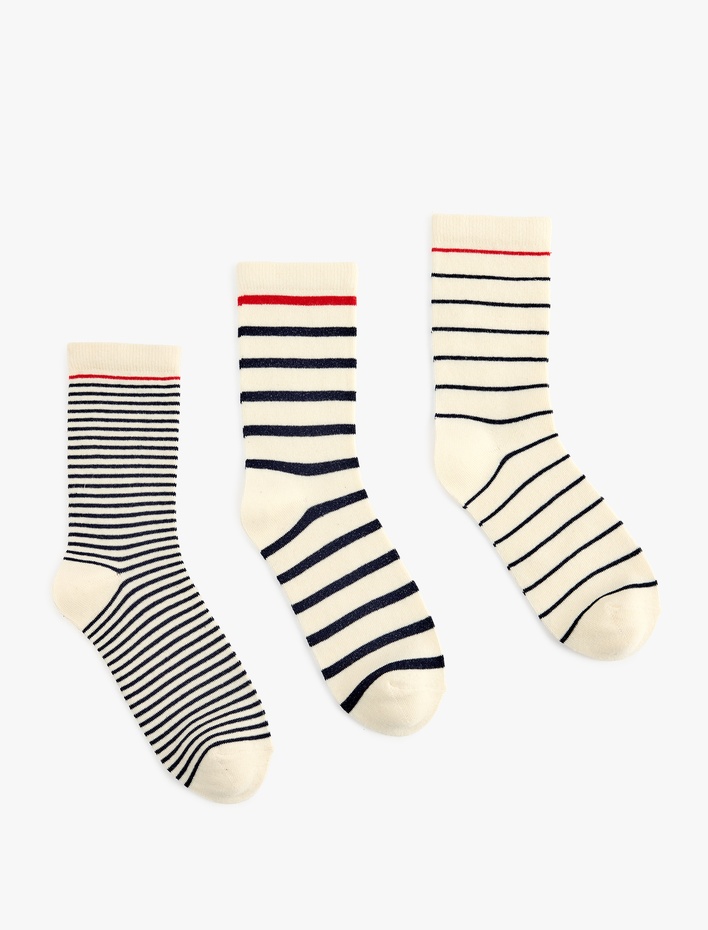 Kadın Çizgili Pamuklu 3'lü Soket Çorap Seti