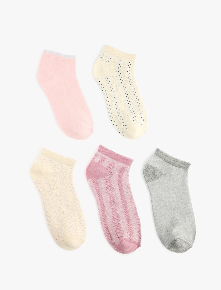 Kadın Çok Renkli Desenli Pamuklu 5'li Patik Çorap Seti