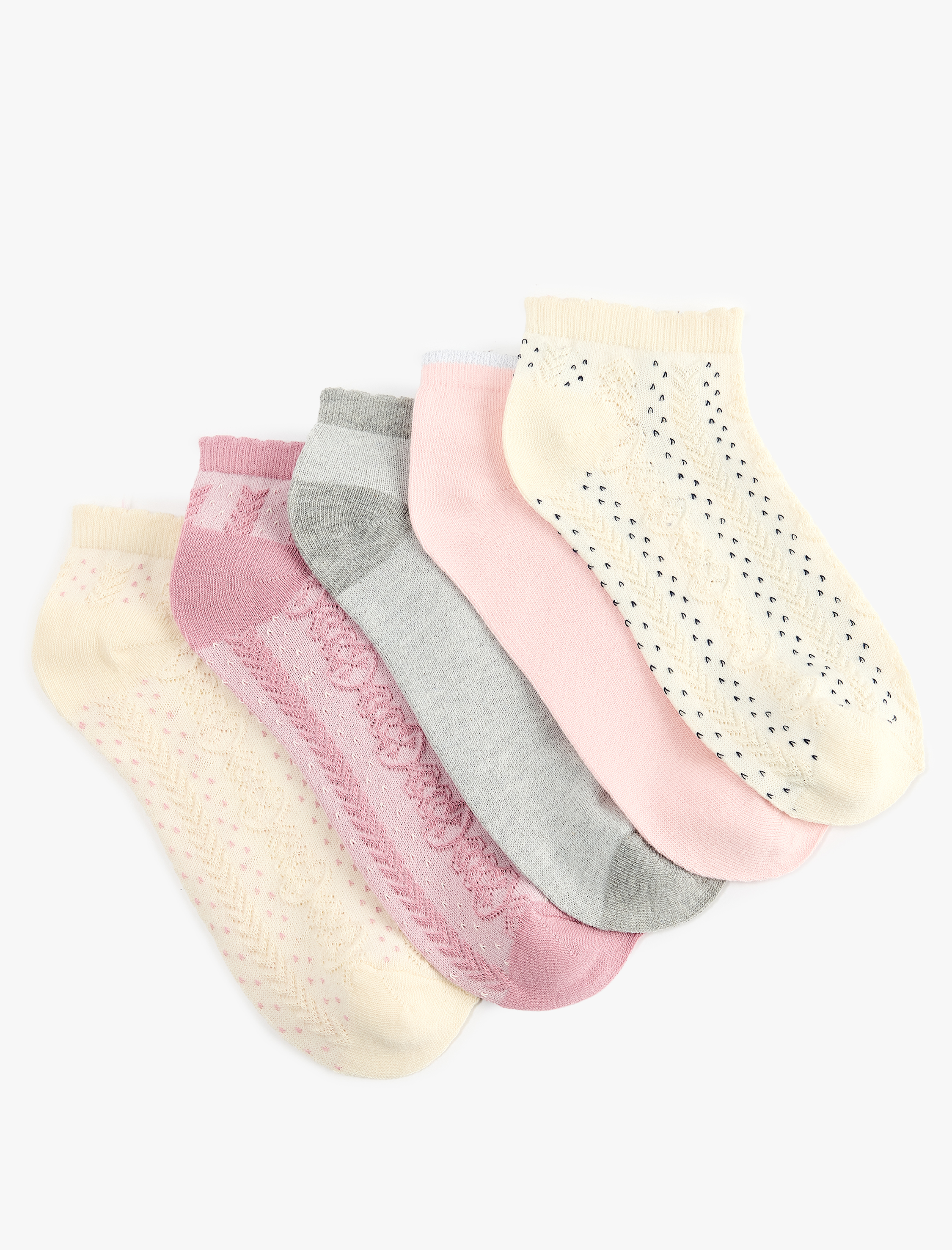  Kadın Çok Renkli Desenli Pamuklu 5'li Patik Çorap Seti