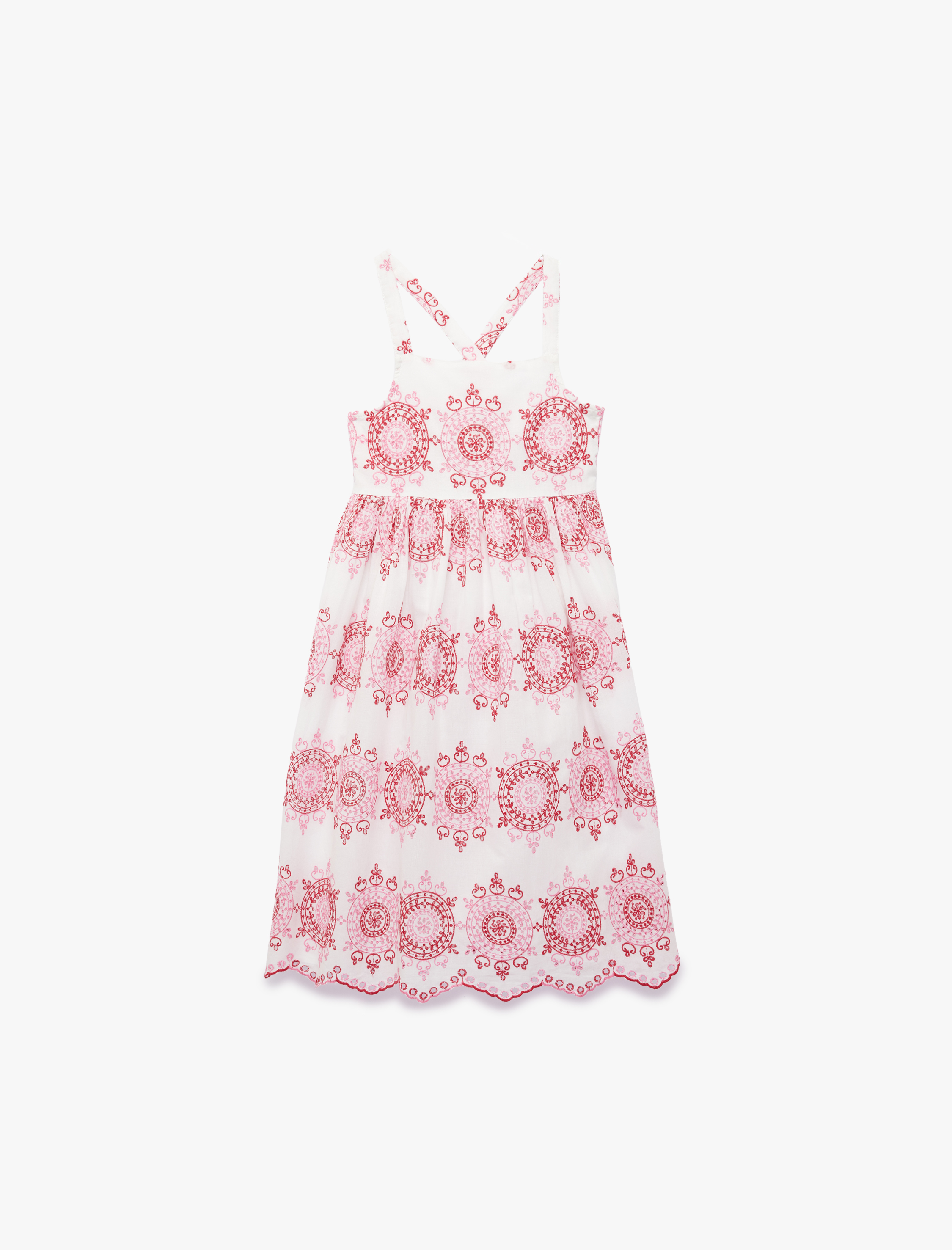  Kız Çocuk Kare Yaka Çapraz Askılı Pamuklu Kloş Elbise