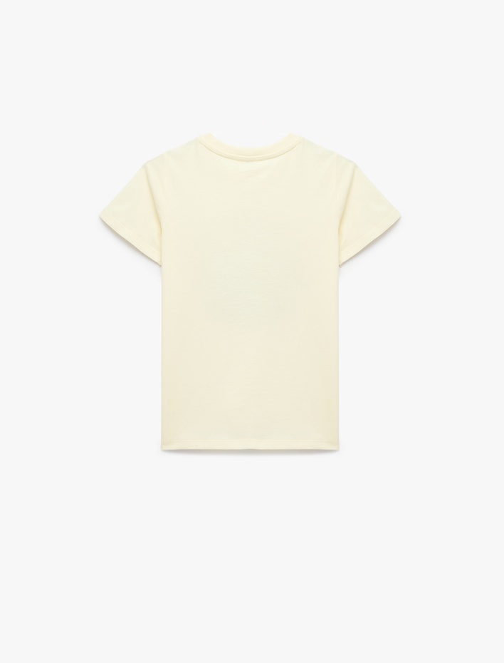 Kız Çocuk Pamuklu Kısa Kollu Bisiklet Yaka Köpek Baskılı Tişört