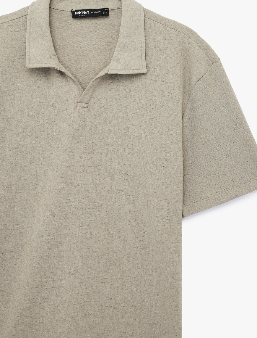 いっっし Yeşil Erkek Regular Fit Kısa Kollu Dokulu Polo Yaka Tişört