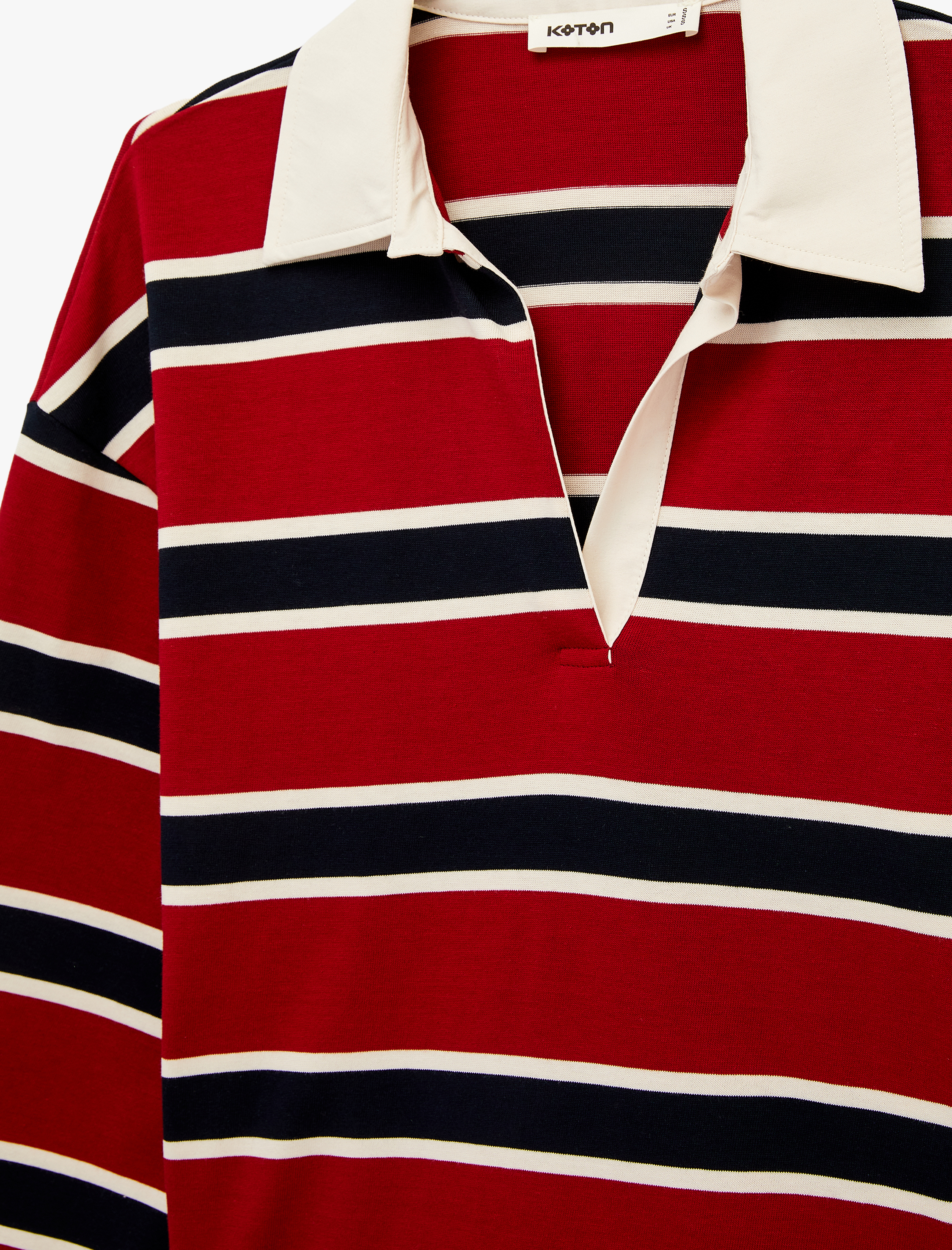   Regular Fit Uzun Kollu Pamuklu Polo Yaka Çizgili Tişört