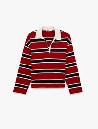 Regular Fit Uzun Kollu Pamuklu Polo Yaka Çizgili Tişört