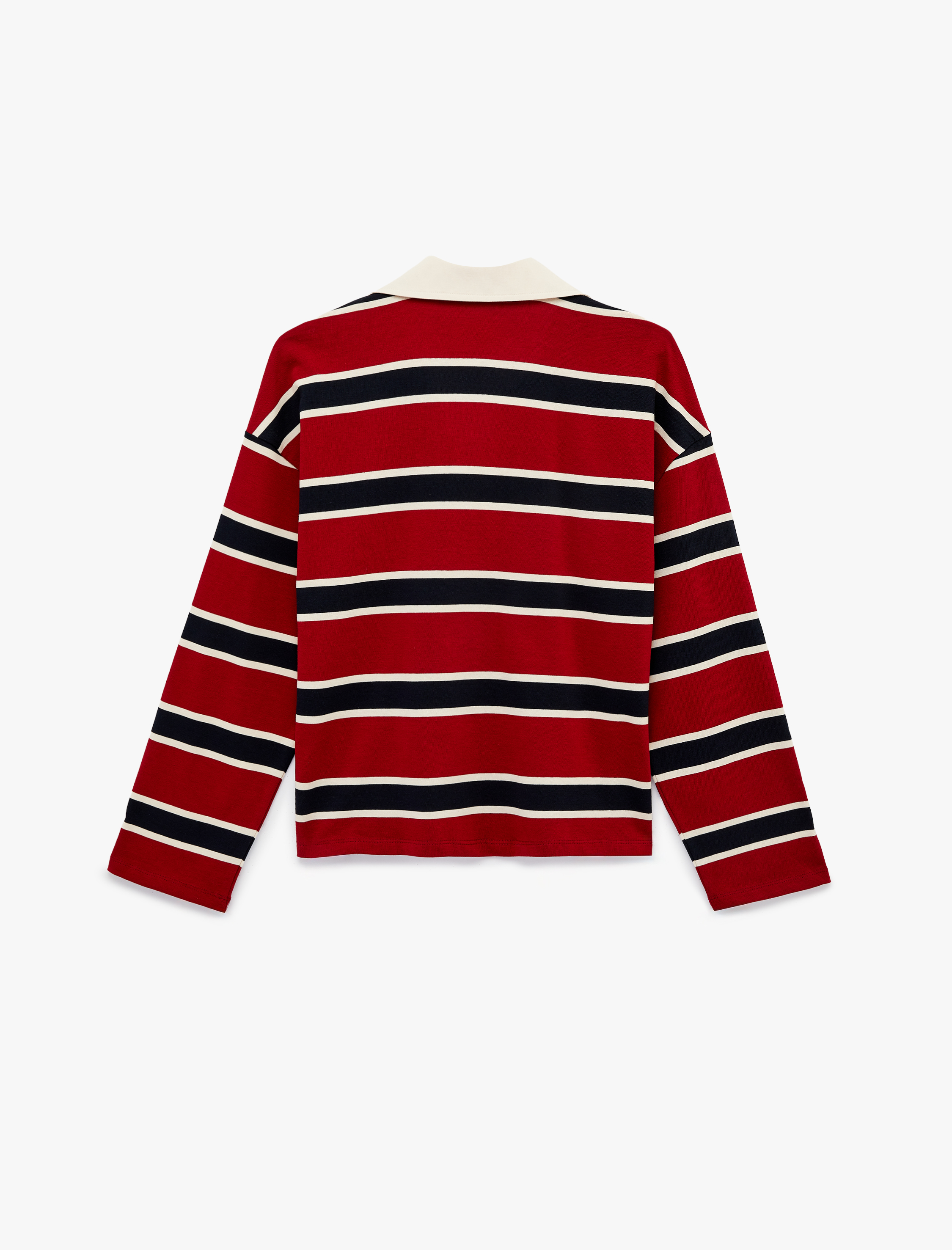   Regular Fit Uzun Kollu Pamuklu Polo Yaka Çizgili Tişört