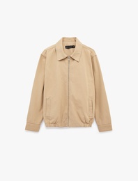 Gömlek Yaka Cepli Pamuklu Fermuarlı Jean Ceket