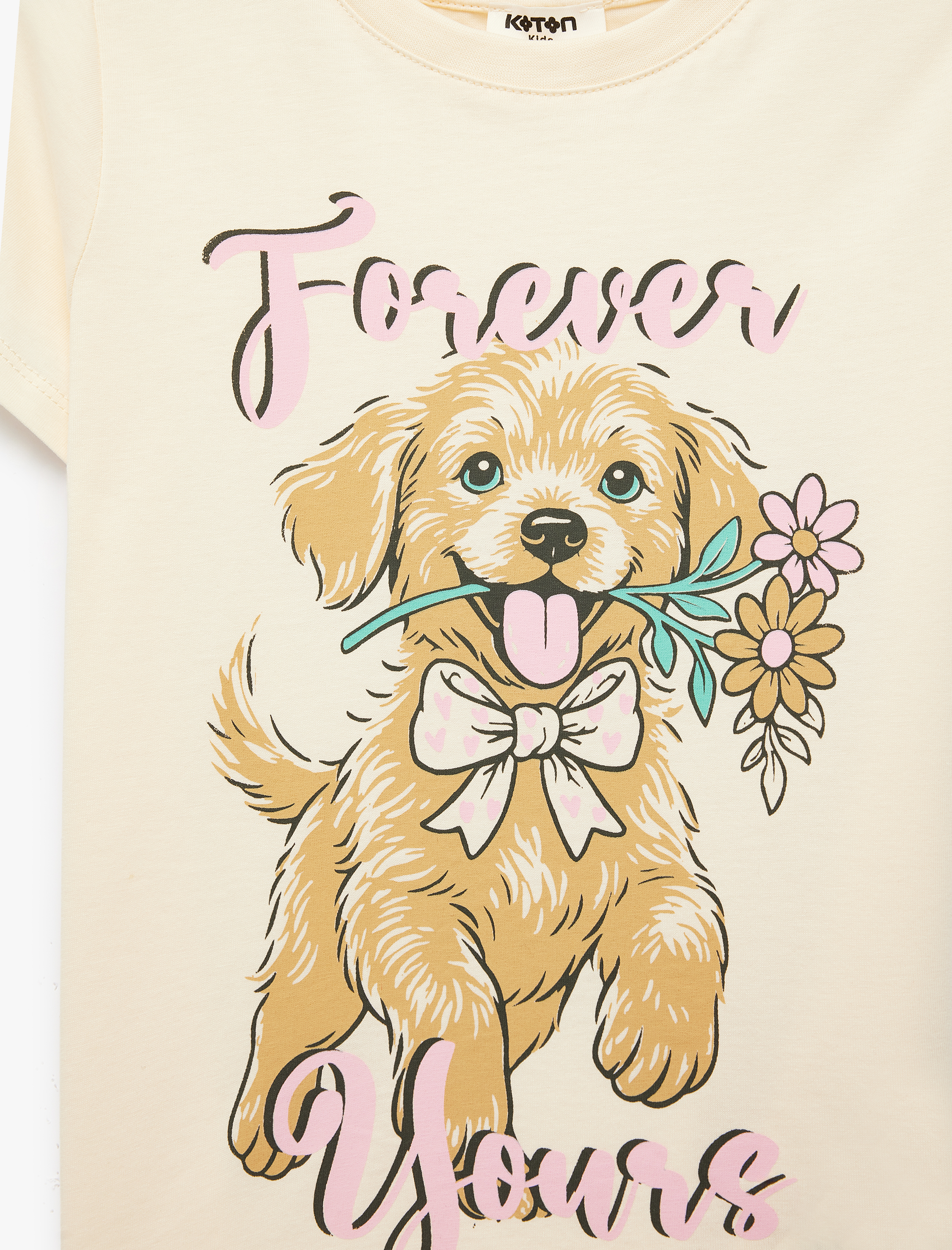  Kız Çocuk Pamuklu Uzun Kollu Bisiklet Yaka Köpek Baskılı Tişört