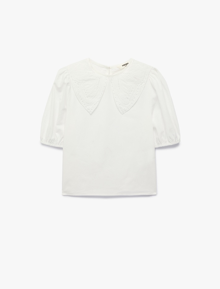 Kız Çocuk Kısa Kollu Bebe Yaka Pamuklu Bluz