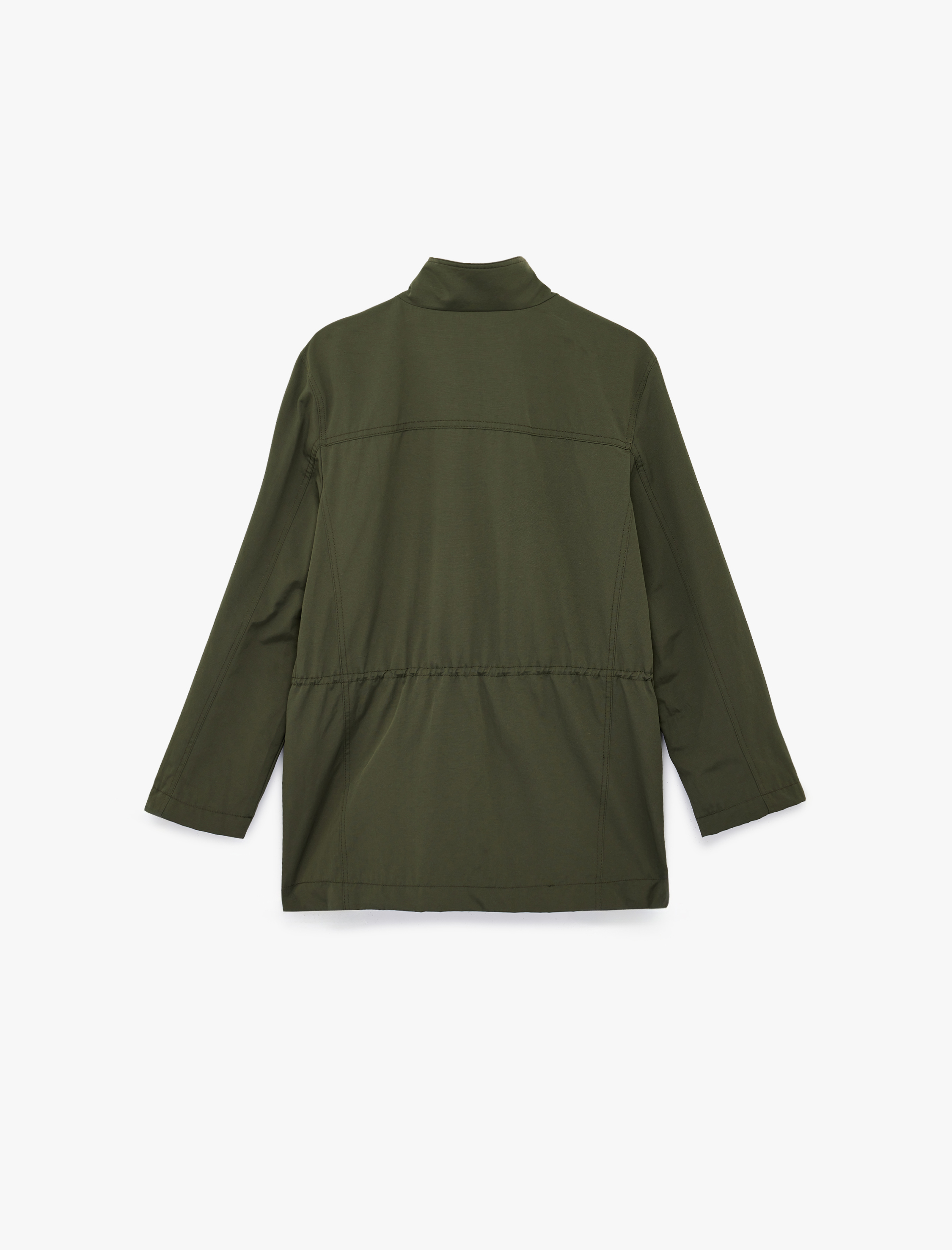   Uzun Kollu Cepli Fermuarlı Dik Yaka Gabardin Mevsimlik Ceket