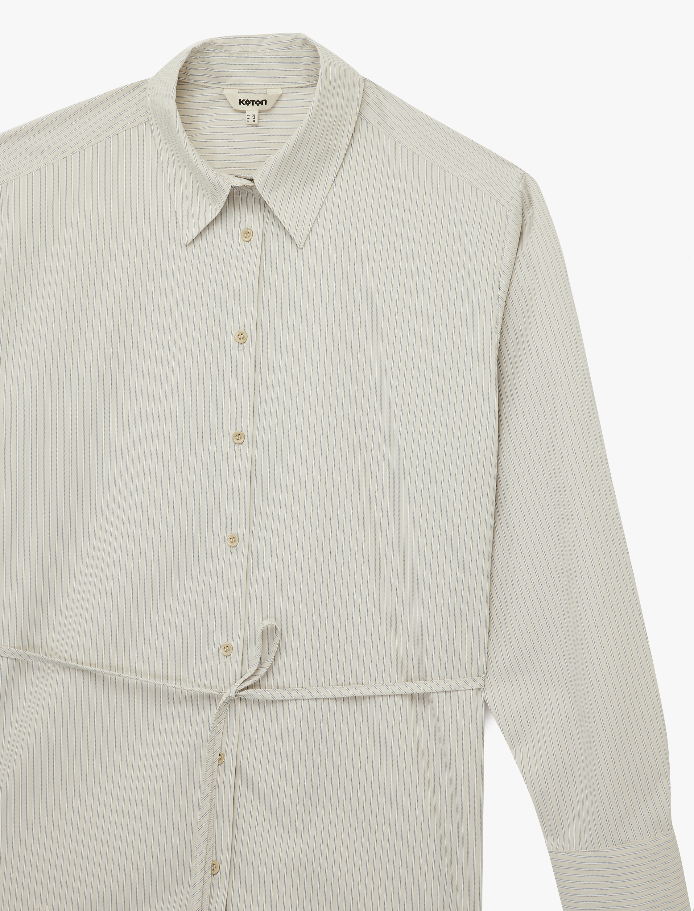   Dantel Detaylı Uzun Kollu Kemerli Çizgili Tunik Gömlek