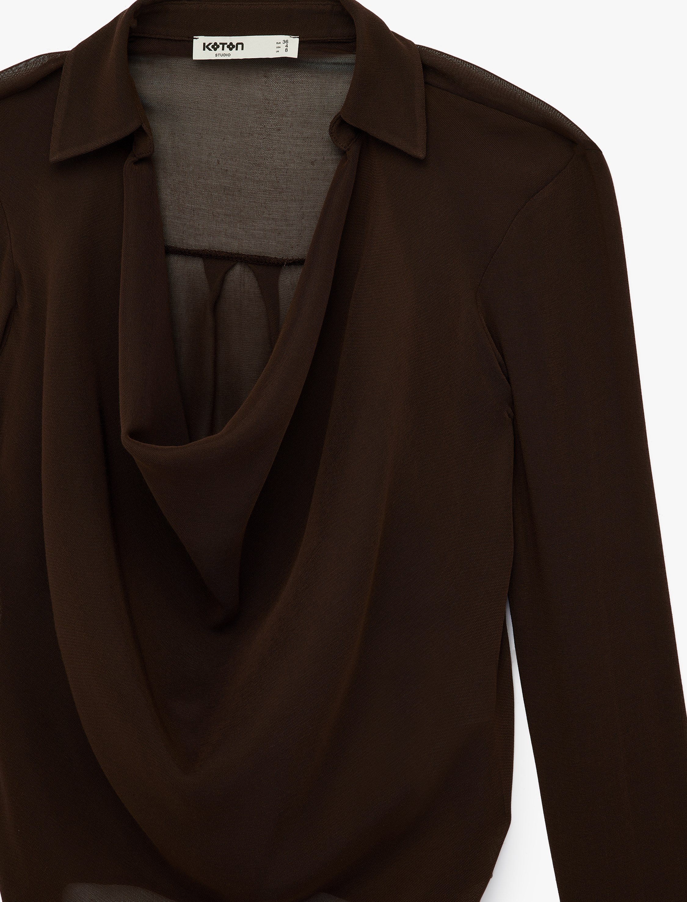   Viskon Karışımlı Uzun Kollu Degaje Yaka Tül Bluz