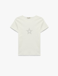 Slim Fit Kısa Kollu Bisiklet Yaka Baskılı Pamuklu Tişört