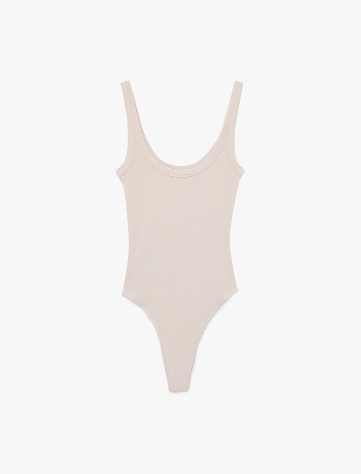  Slim Fit Kolsuz U Yaka Çıt Çıt Detaylı Body