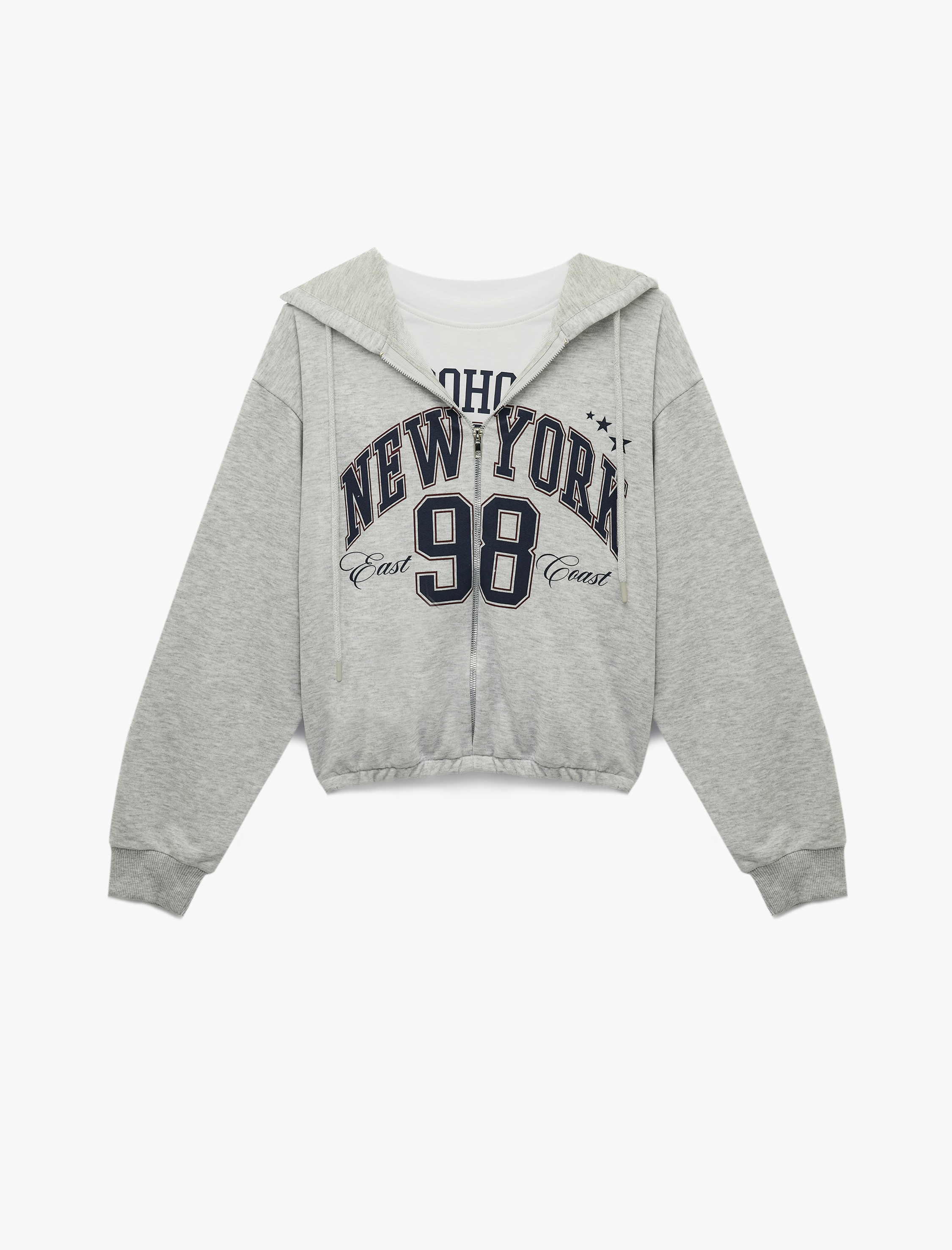   Uzun Kollu Kapüşonlu Fermuarlı Crop Sweatshirt