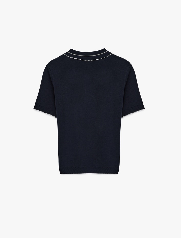  Regular Fit Kısa Kollu Bebe Yaka Triko Kazak