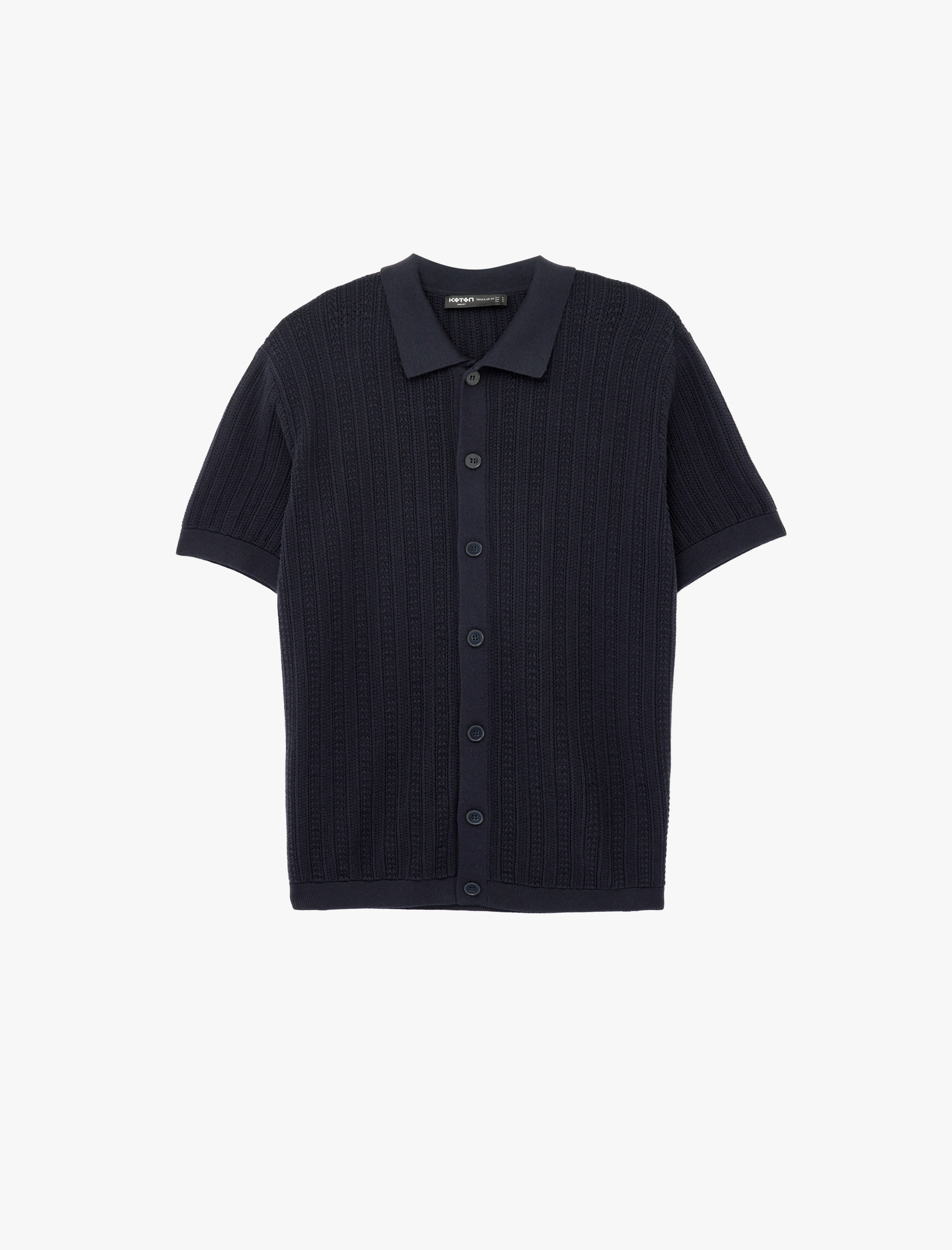   Regular Fit Dokulu Pamuklu Polo Yaka Kısa Kollu Düğmeli Triko Tişört