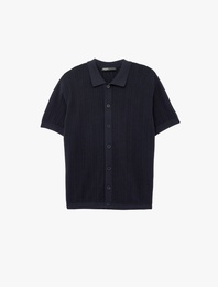 Regular Fit Dokulu Pamuklu Polo Yaka Kısa Kollu Düğmeli Triko Tişört