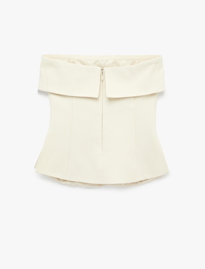  Straplez Yaka Kolsuz Katlı Bluz