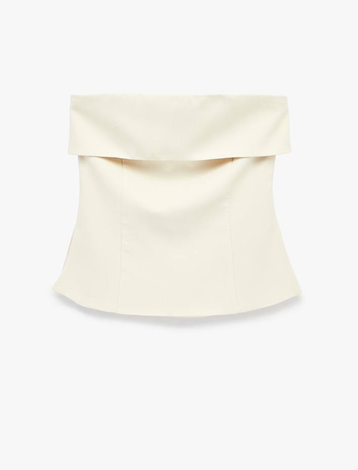  Straplez Yaka Kolsuz Katlı Bluz