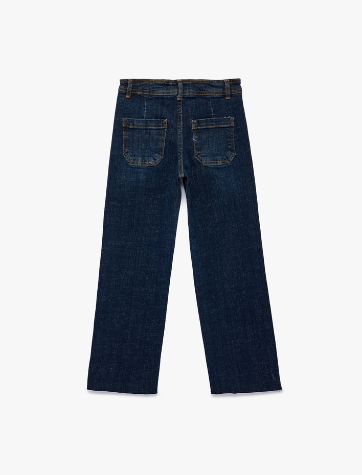 Kız Çocuk Pamuklu Düğmeli Cepli Culotte Denim Pantolon