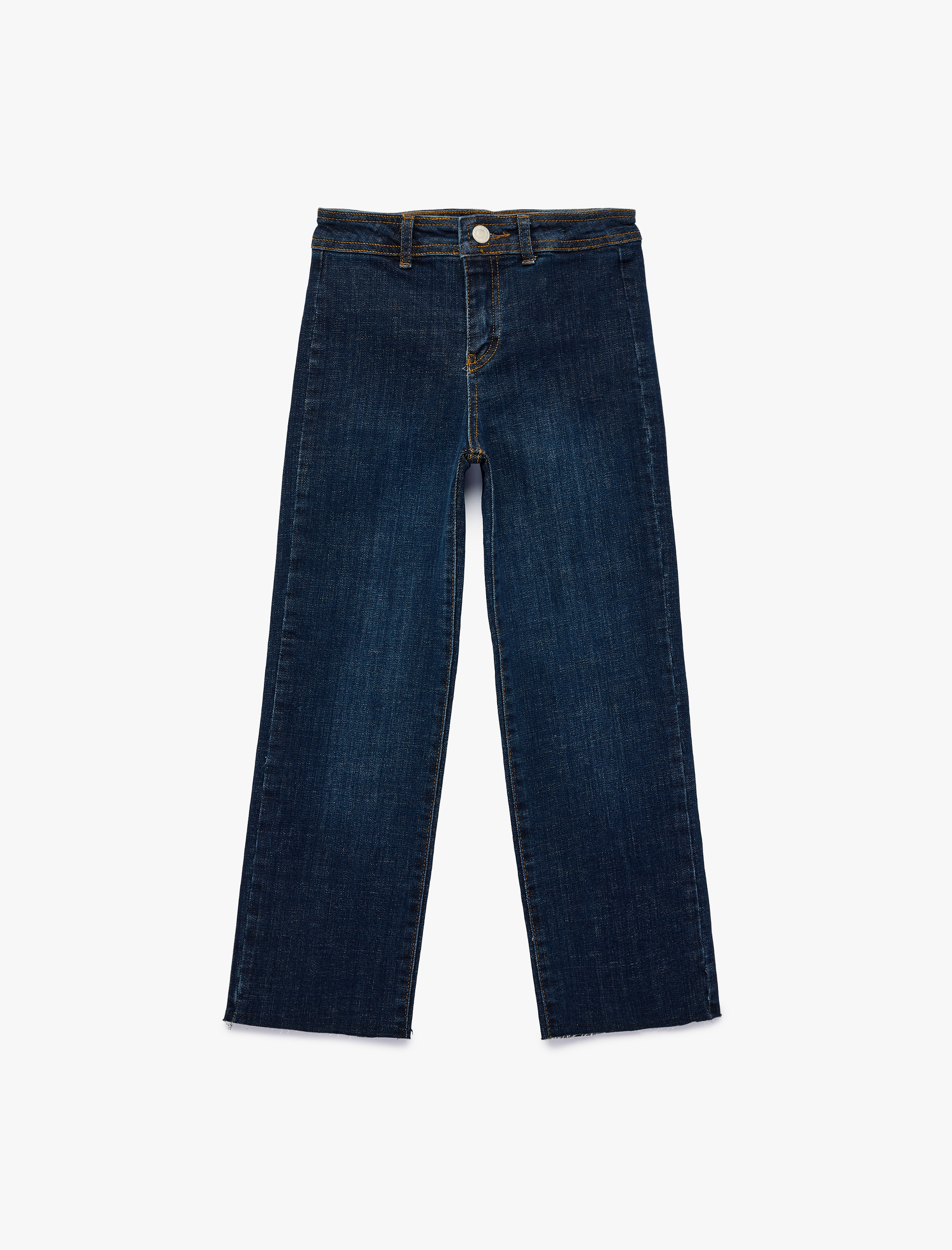  Kız Çocuk Pamuklu Düğmeli Cepli Culotte Denim Pantolon