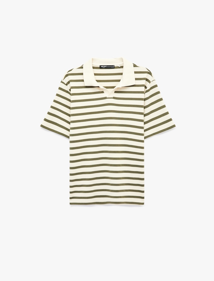  Regular Fit Kısa Kollu Polo Yaka Çizgili Tişört
