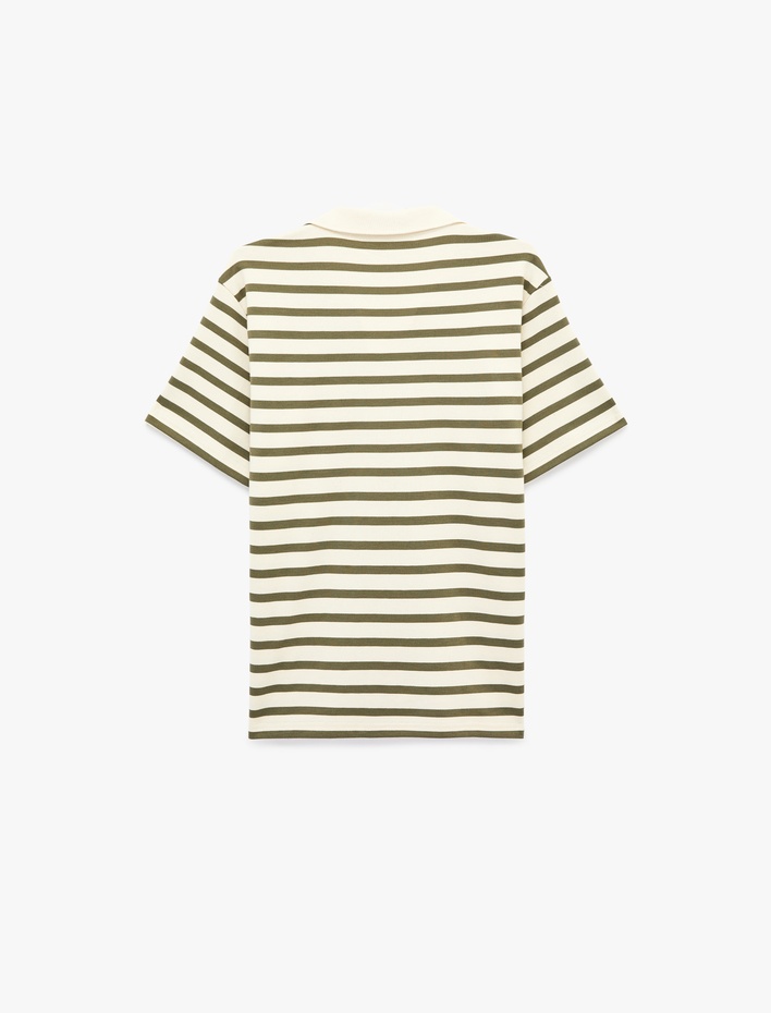  Regular Fit Kısa Kollu Polo Yaka Çizgili Tişört