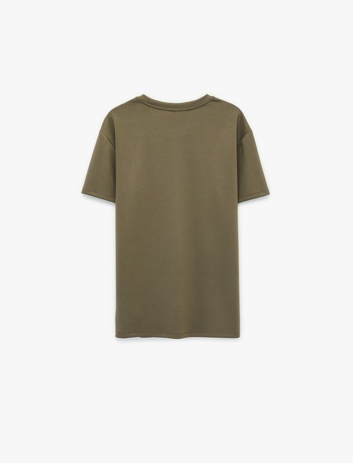  Kısa Kollu Bisiklet Yaka Viskon Karışımlı Rahat Kalıp Baskılı Spor Tişört