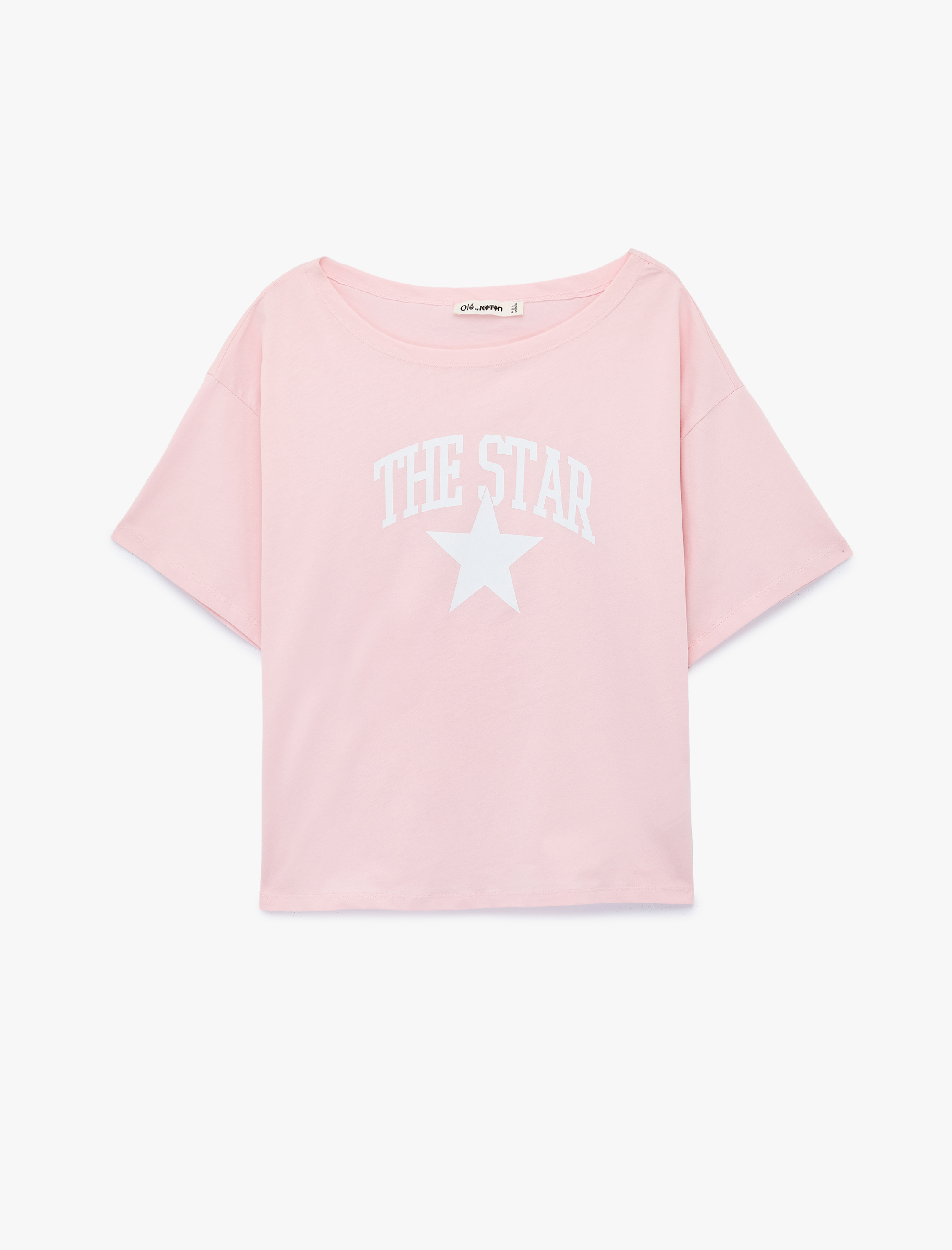   Rahat Kalıp Omzu Açık Kısa Kollu Baskılı Tişört