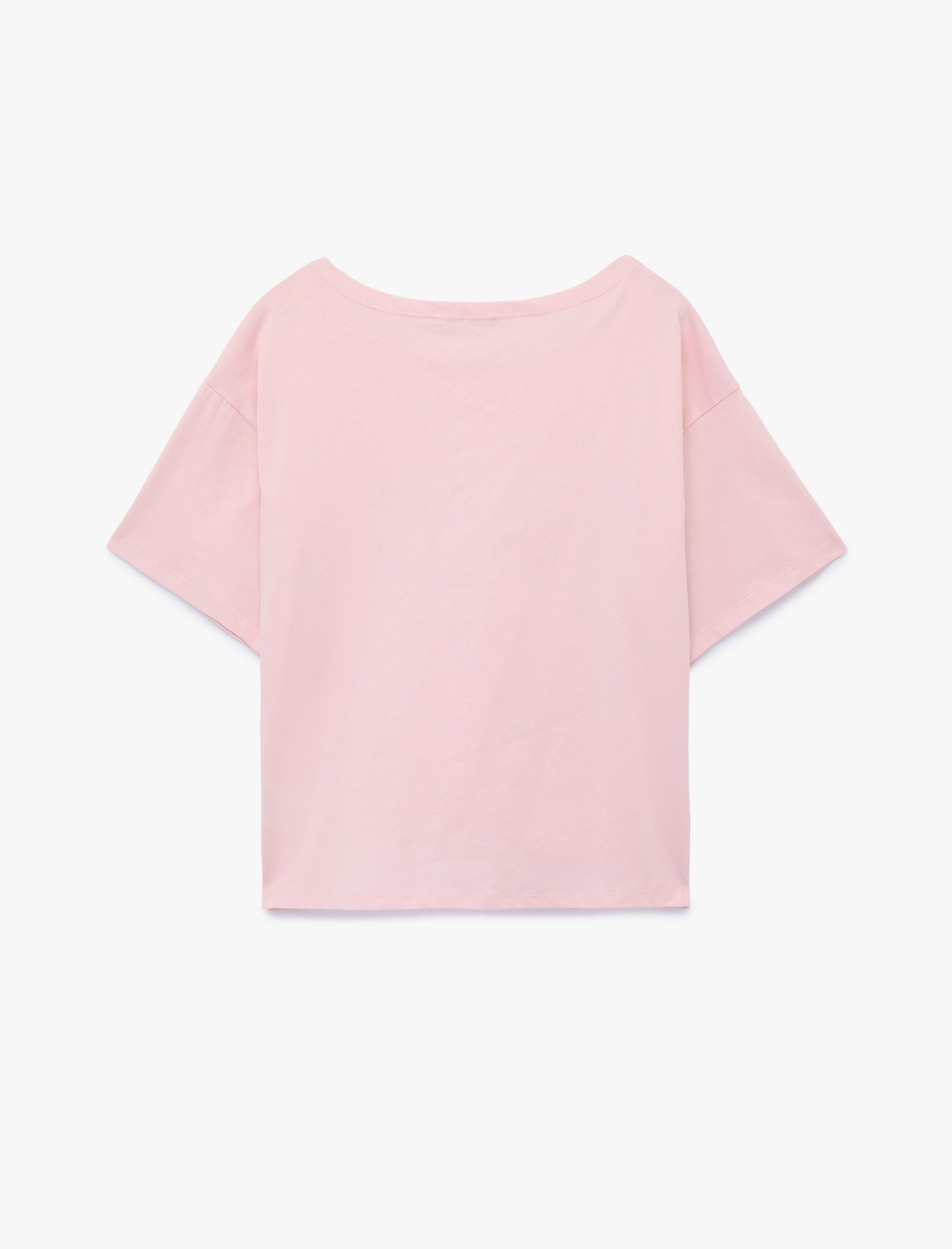   Rahat Kalıp Omzu Açık Kısa Kollu Baskılı Tişört