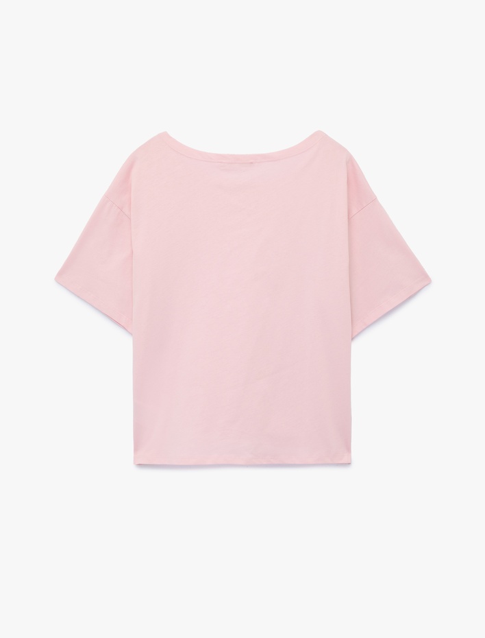  Rahat Kalıp Omzu Açık Kısa Kollu Baskılı Tişört