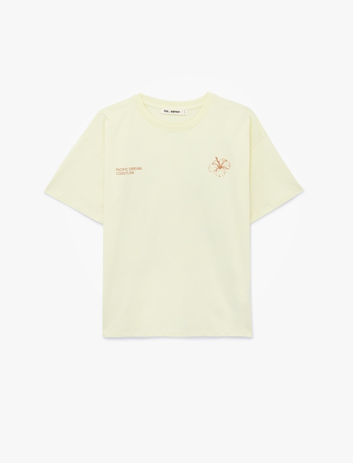  Rahat Kalıp Kısa Kollu Bisiklet Yaka Pamuklu Baskılı Tişört