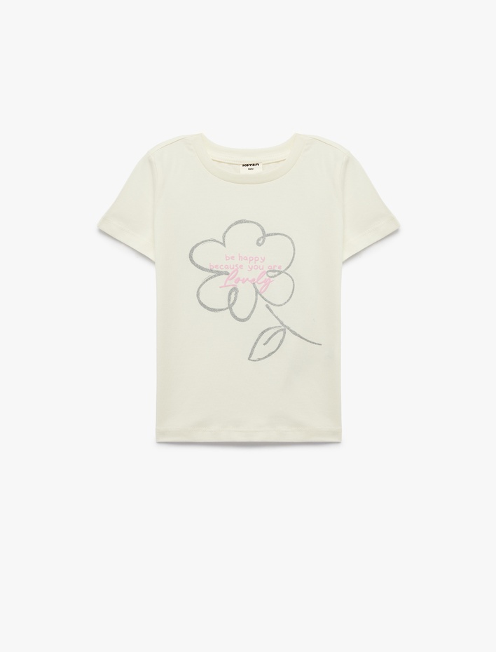 Kız Bebek Pamuklu Kısa Kollu Bisiklet Yaka Baskılı Tişört