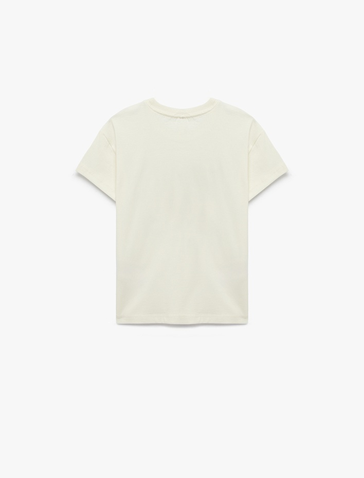 Kız Bebek Pamuklu Kısa Kollu Bisiklet Yaka Baskılı Tişört