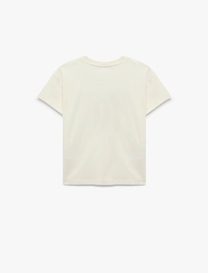 Kız Bebek Pamuklu Kısa Kollu Bisiklet Yaka Çiçek Nakış Detaylı Tişört
