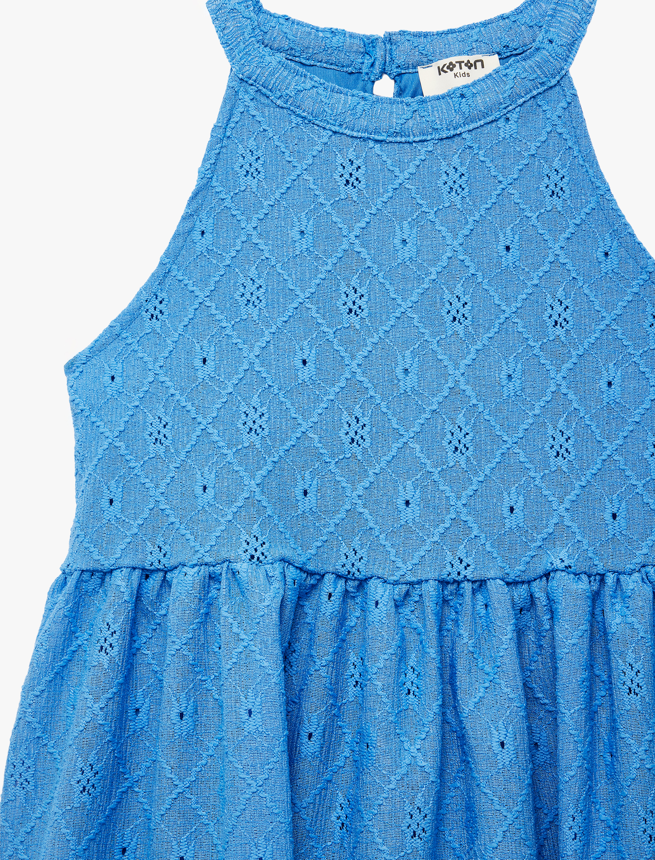  Kız Çocuk Brodeli Halter Yaka Kolsuz Mini Elbise