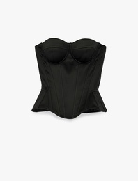 Straplez Yaka Kolsuz Saten Bluz