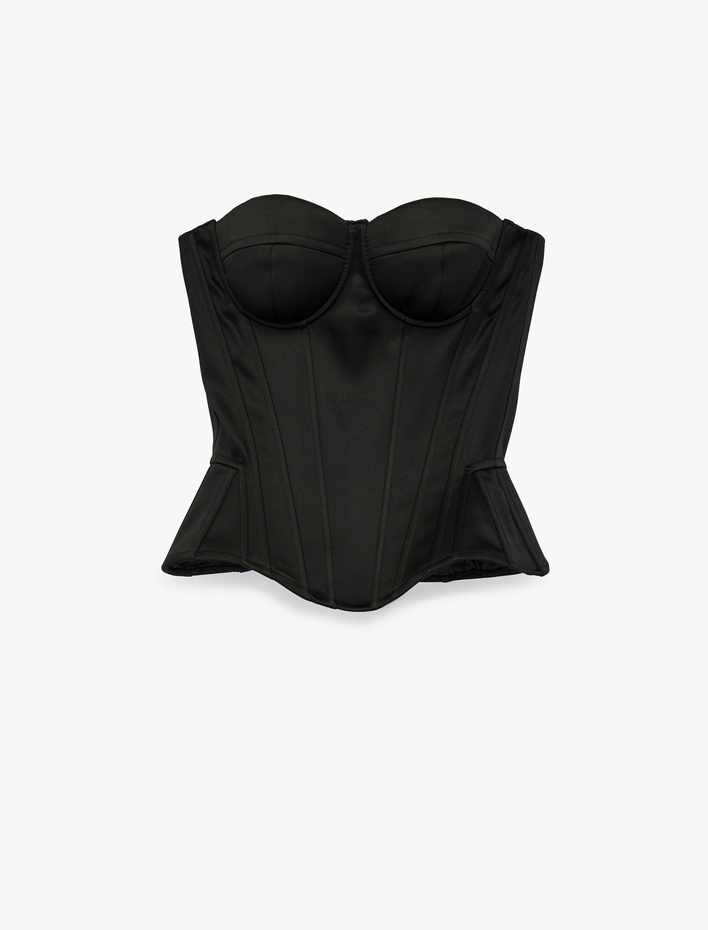  Straplez Yaka Kolsuz Saten Bluz