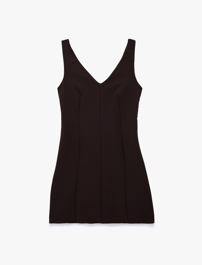  Slim Fit A Kesim Kolsuz V Yaka Mini Elbise