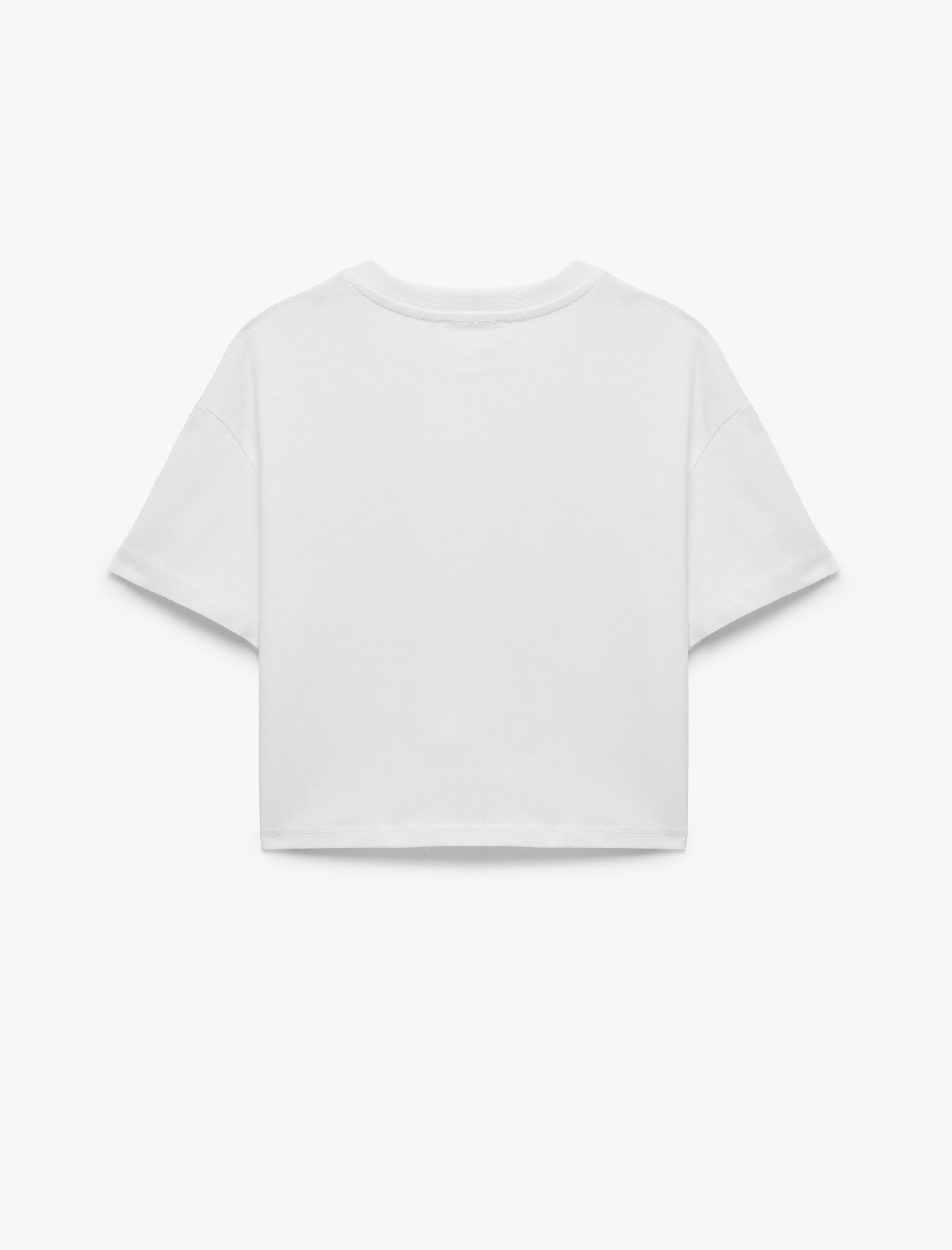  Kız Çocuk Pamuklu Kısa Kollu Bisiklet Yaka Fiyonk Baskılı Tişört