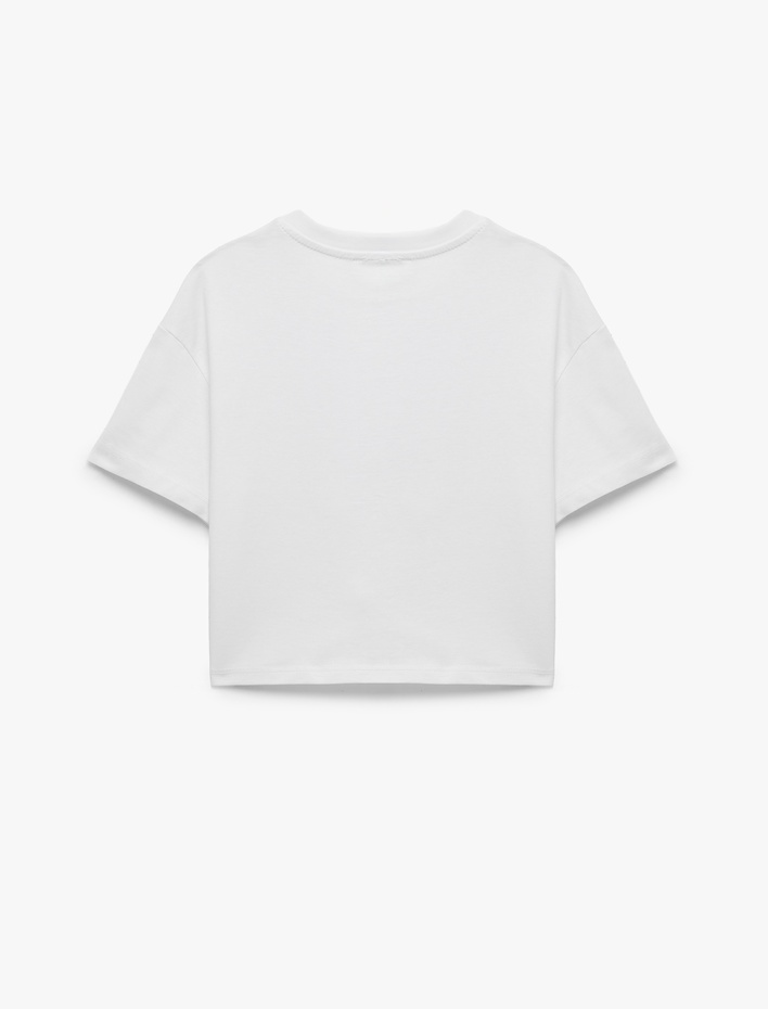 Kız Çocuk Pamuklu Kısa Kollu Bisiklet Yaka Fiyonk Baskılı Tişört