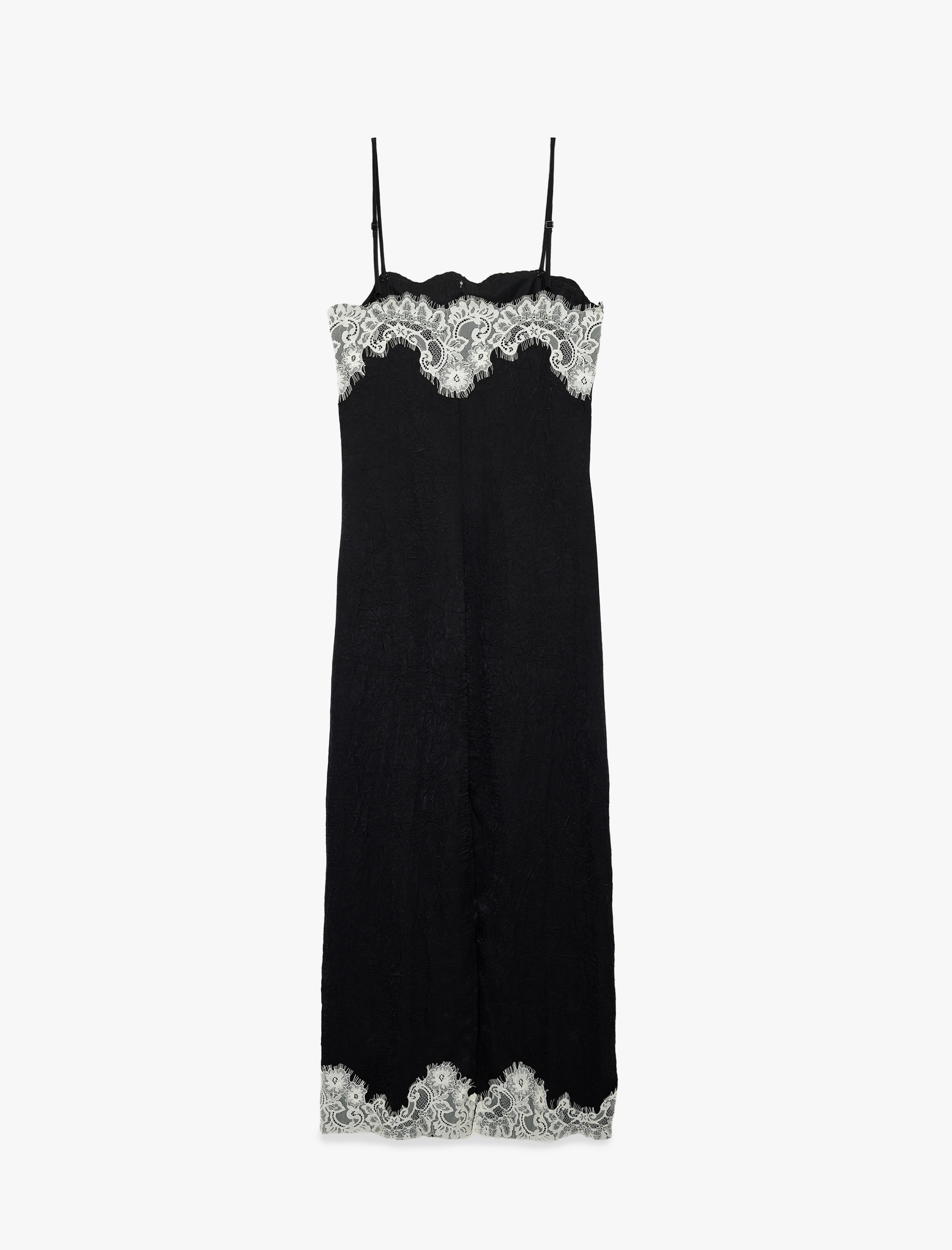   Kare Yaka Kolsuz Dantel Detaylı Saten Midi Elbise