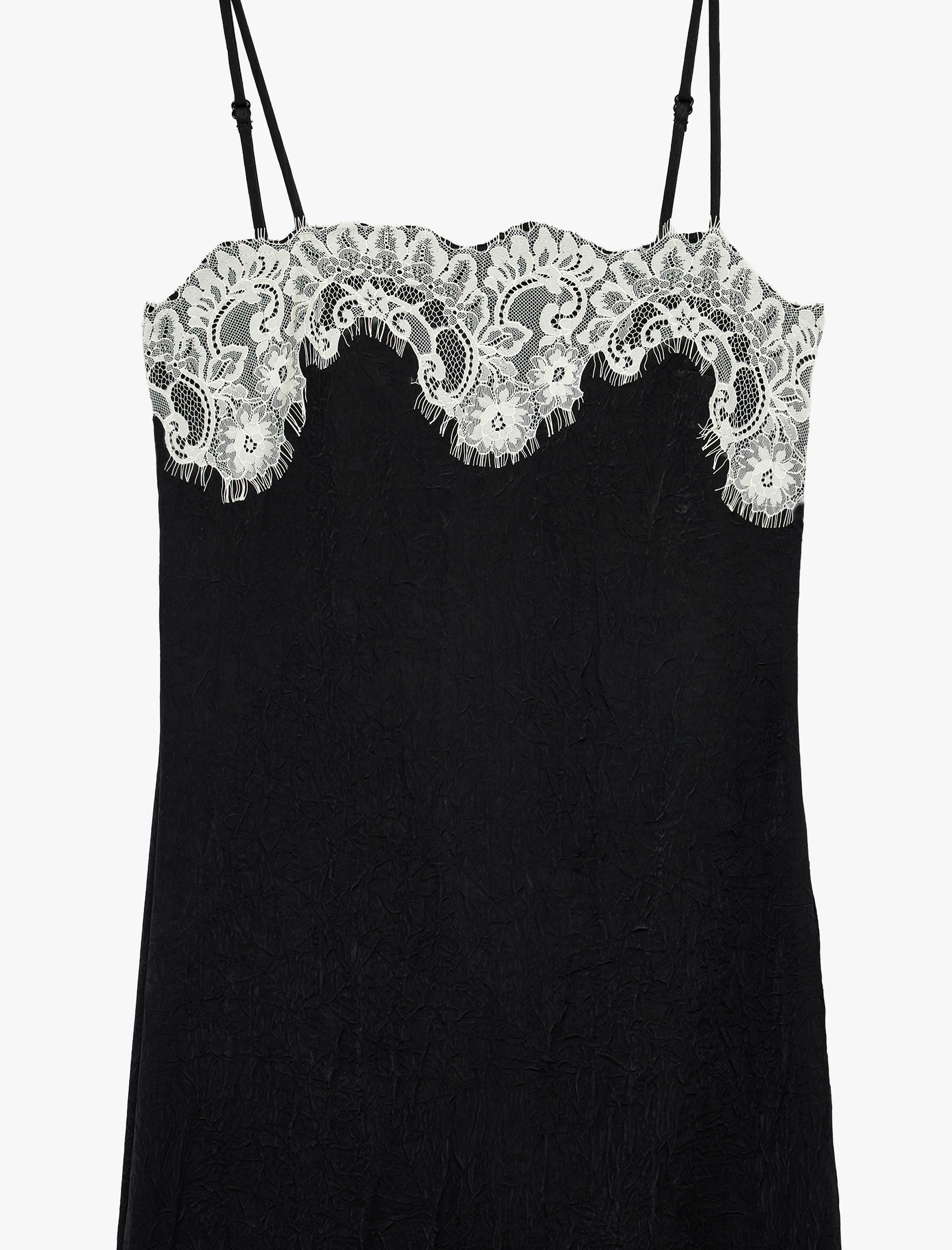   Kare Yaka Kolsuz Dantel Detaylı Saten Midi Elbise