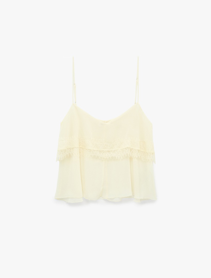  Dantel Detaylı Kolsuz Şifon Bluz