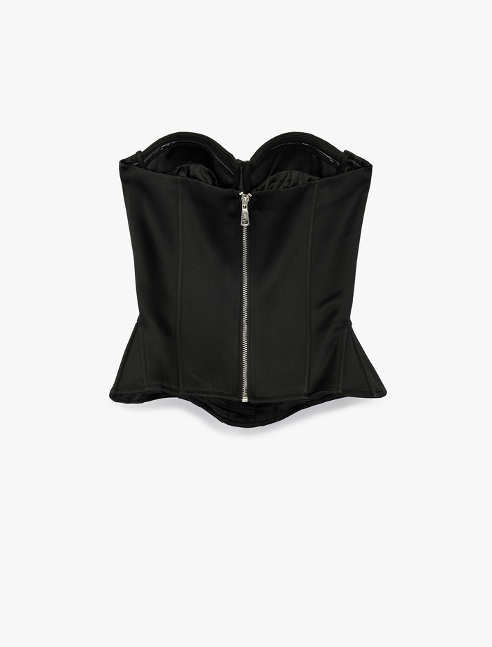  Straplez Yaka Kolsuz Saten Bluz