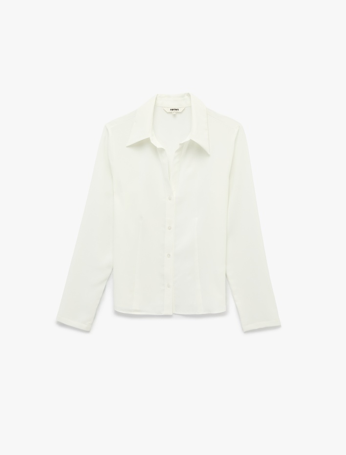  Slim Fit Uzun Kollu Düğmeli Saten Gömlek