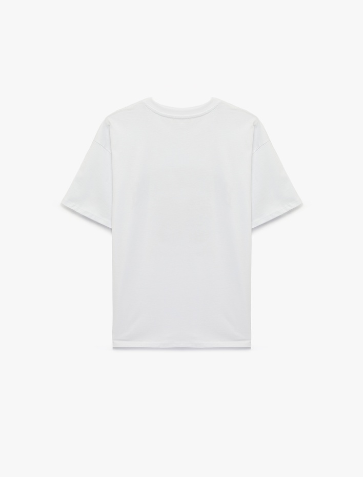  Rahat Kalıp Kısa Kollu Bisiklet Yaka Pamuklu Baskılı Tişört