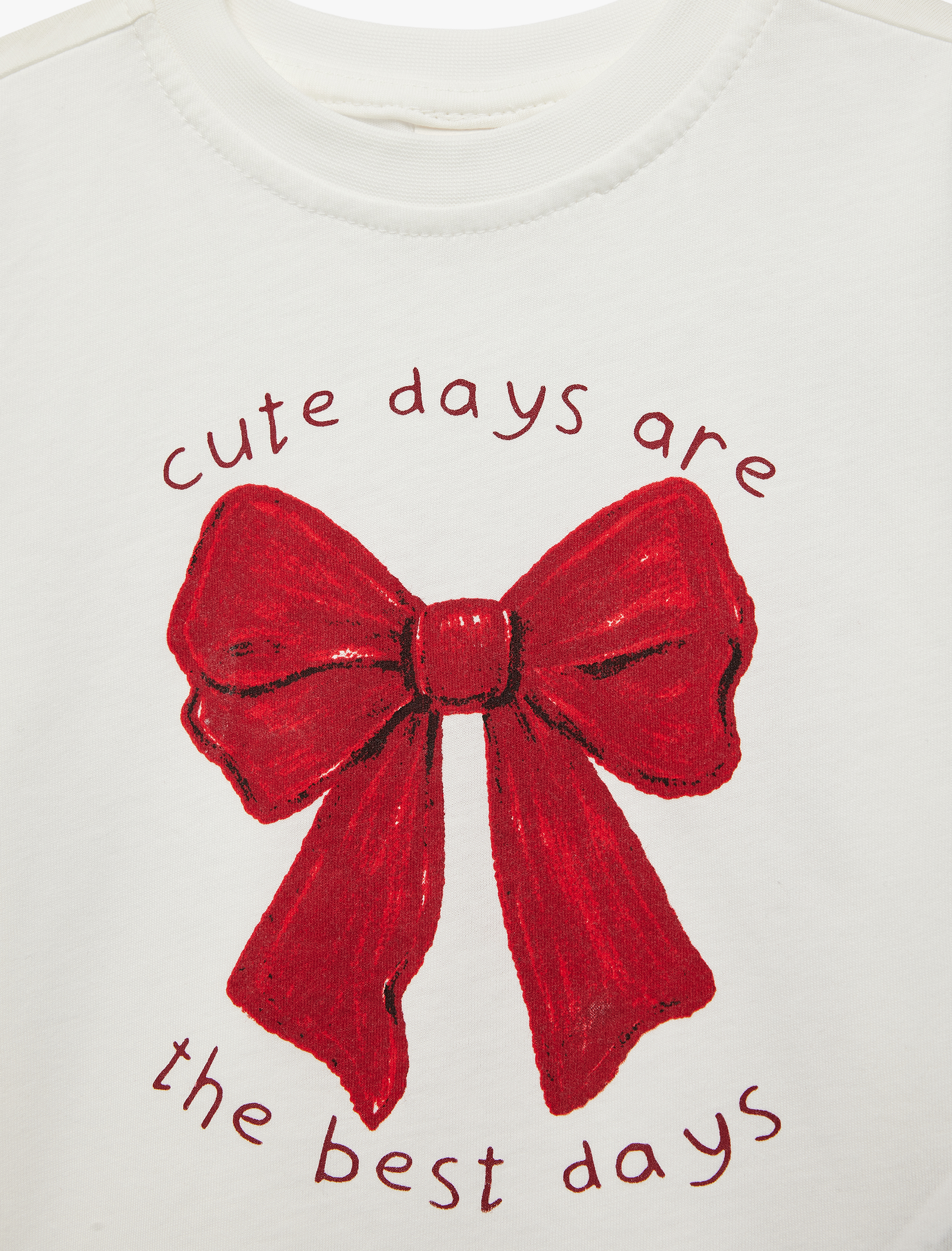  Kız Bebek Pamuklu Kısa Kollu Bisiklet Yaka Fiyonk Baskılı Tişört