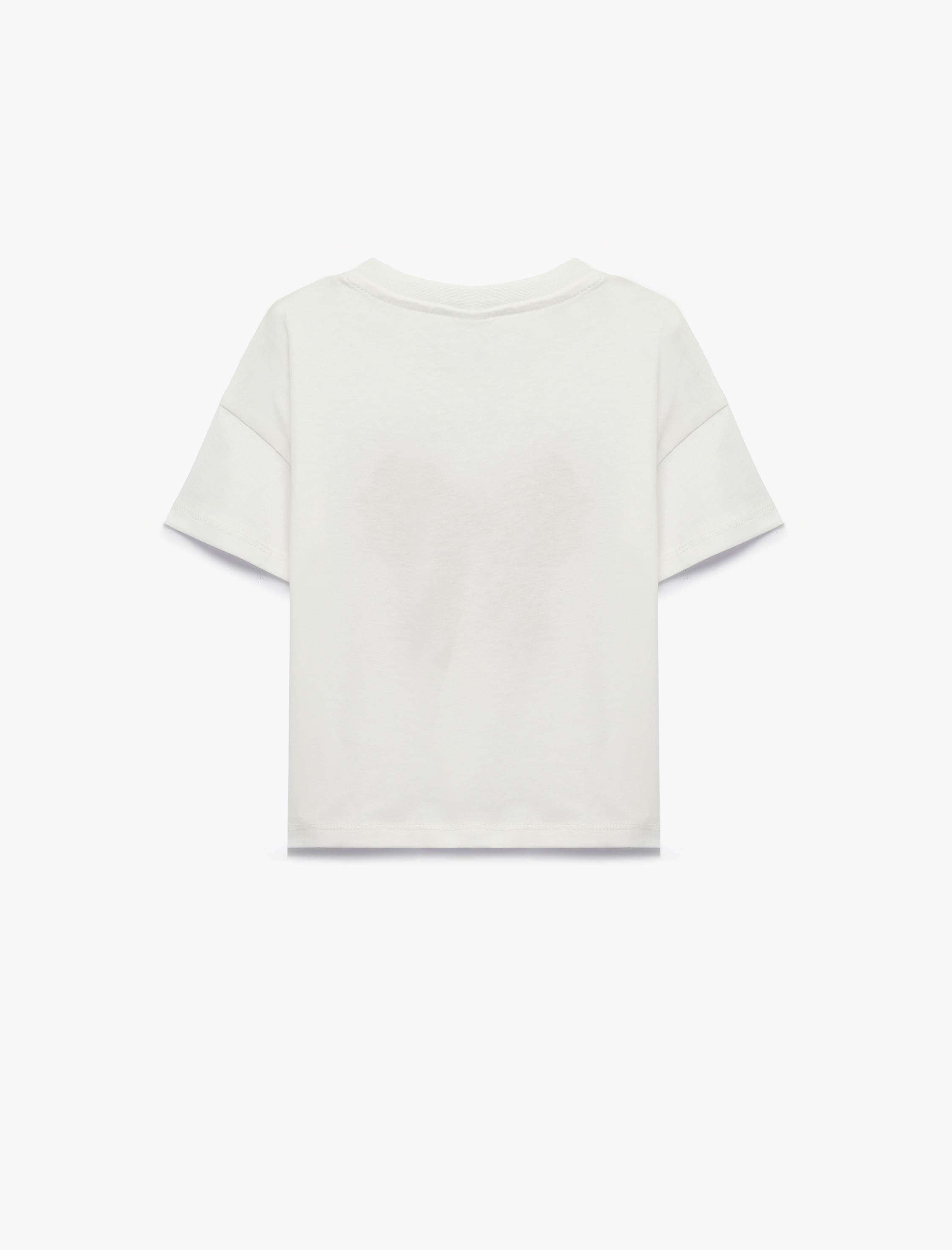  Kız Bebek Pamuklu Kısa Kollu Bisiklet Yaka Fiyonk Baskılı Tişört