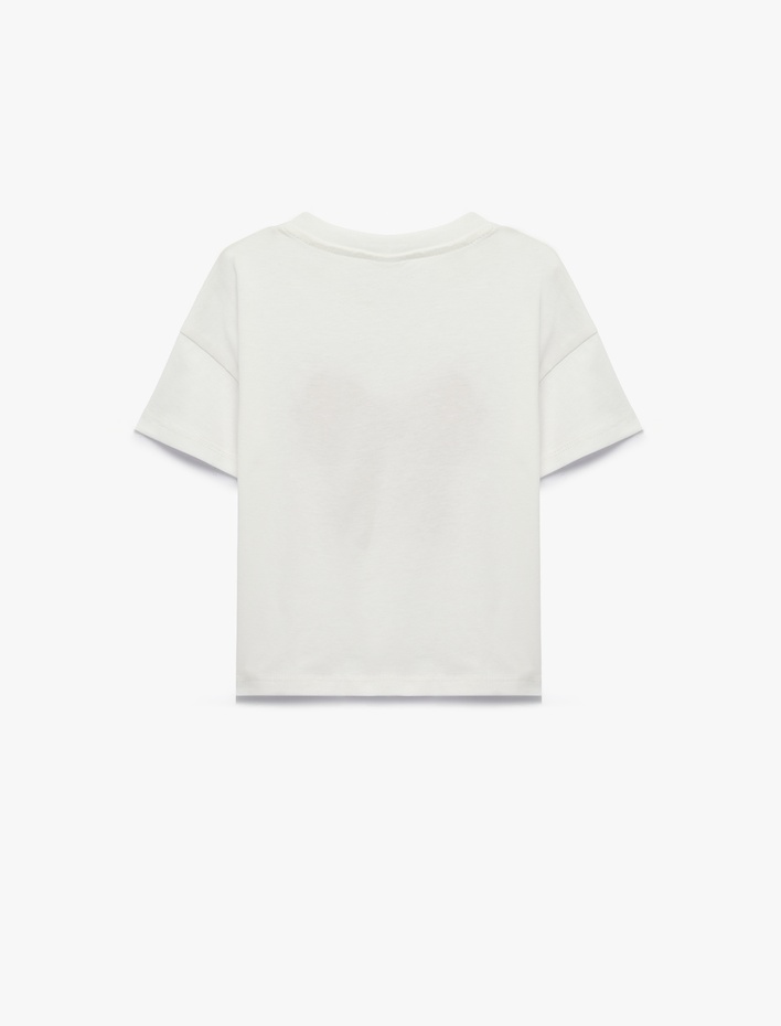 Kız Bebek Pamuklu Kısa Kollu Bisiklet Yaka Fiyonk Baskılı Tişört